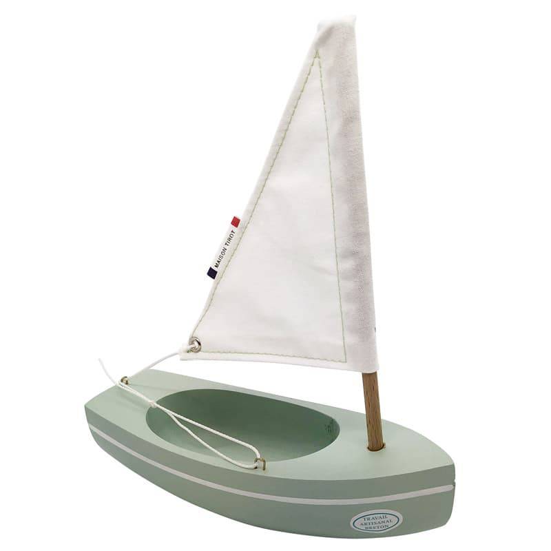 Petit bateau en bois-bleu-Voilier jouet pour décoration ou jeux de société
