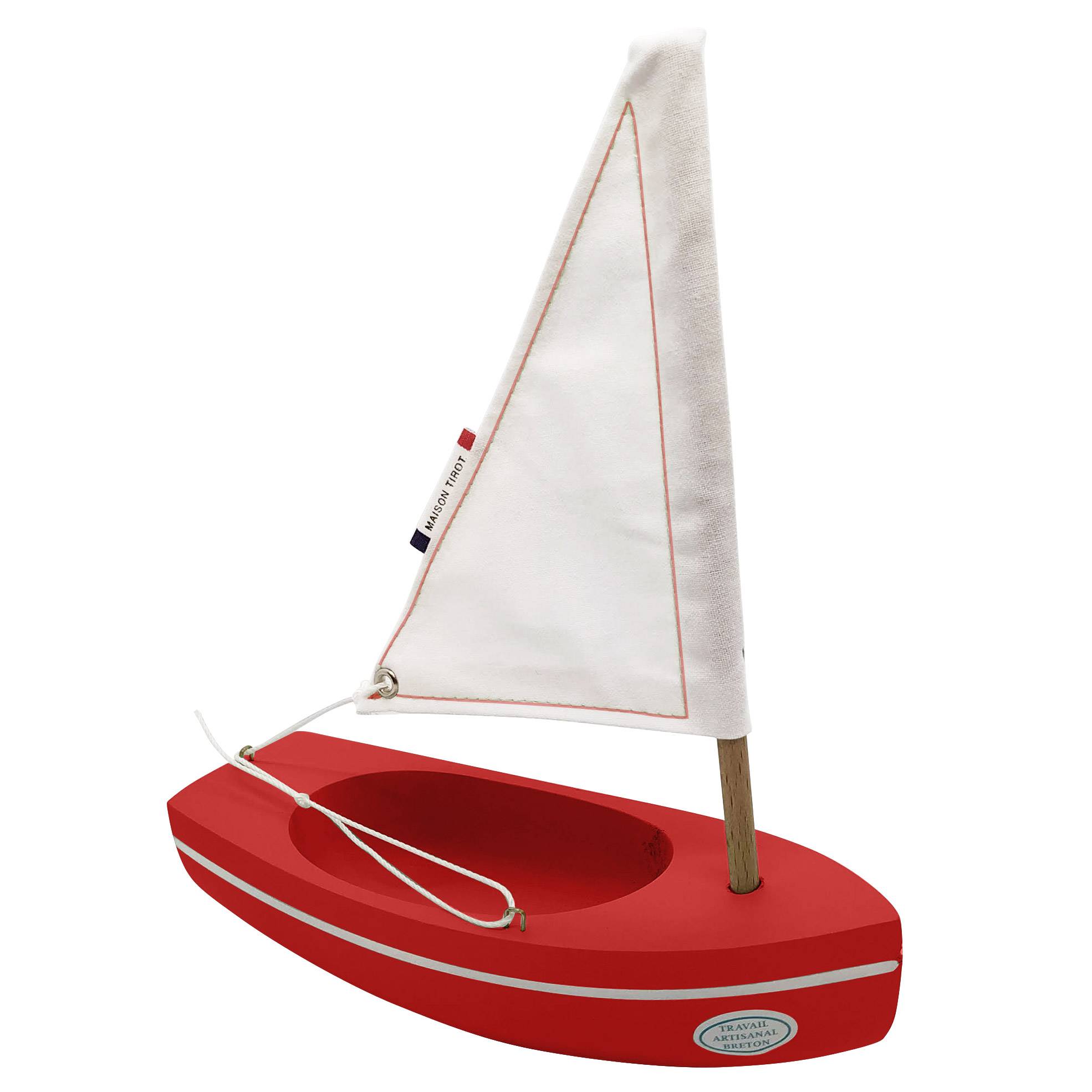 Petit bateau en bois-bleu-Voilier jouet pour décoration ou jeux de société